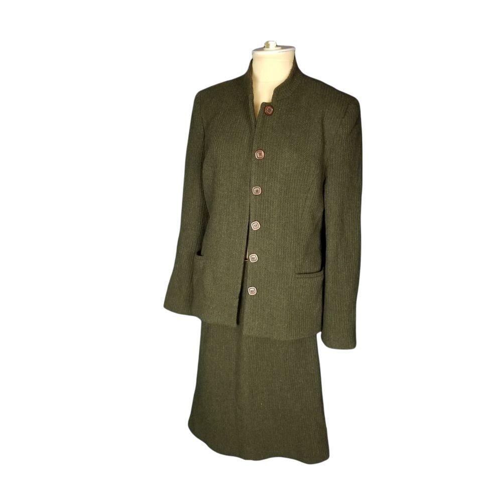 Lea Rome Wool Blend Skirt Suit Made in France Dark Green Size 42